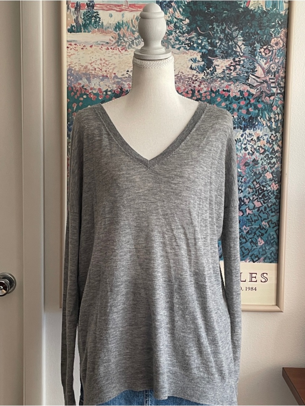 Vince Top Small Grey V-Neck Long Sleeve Wool Cashmere Minimalist Cozy Luxury